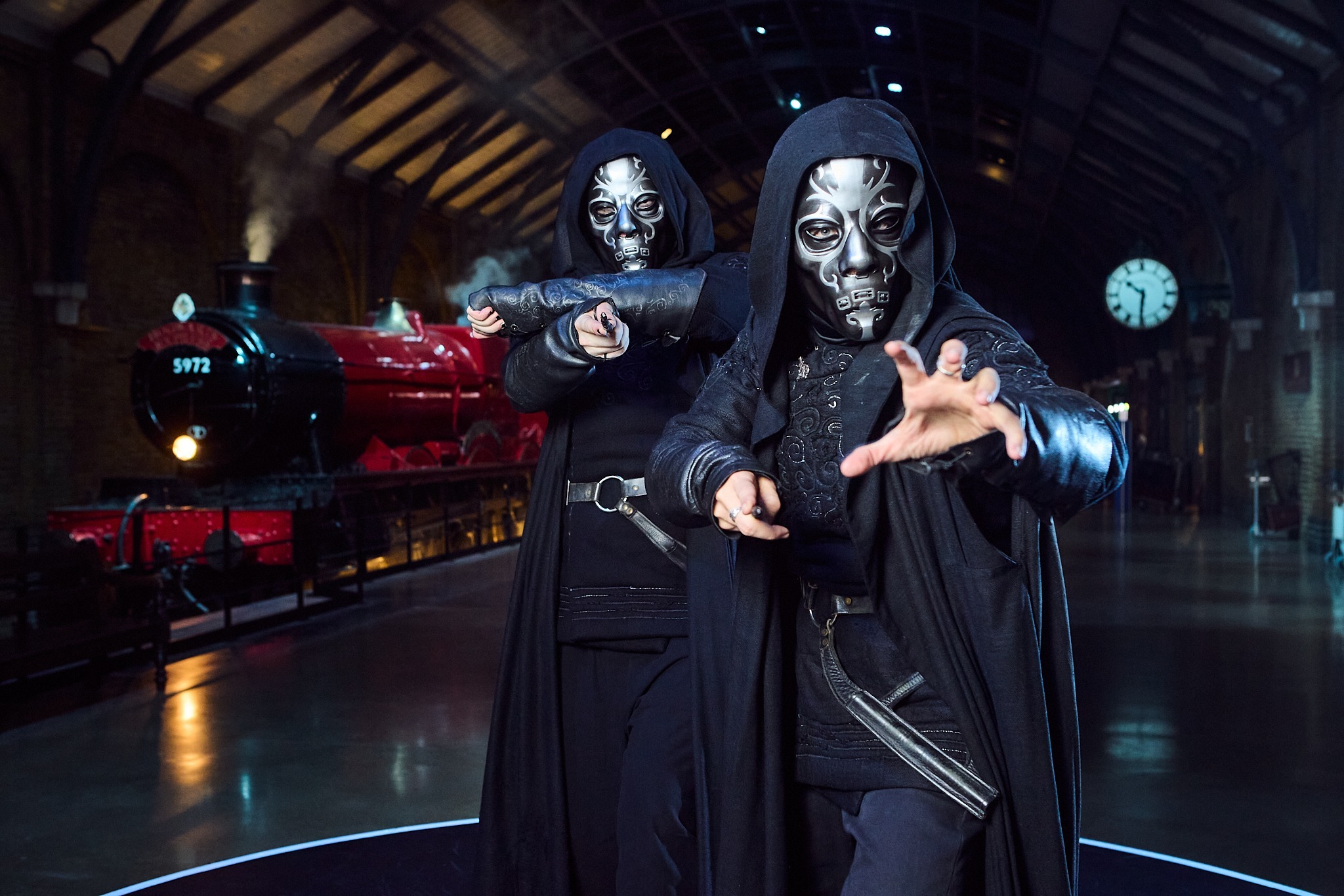 Death Eaters on Platform 9 3/4 during Dark Arts at Warner Bros. Studio Tour London.